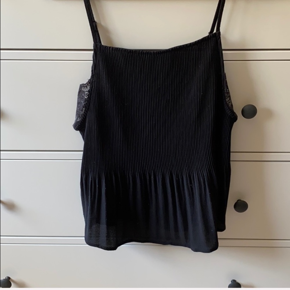 Black spaghetti strap tank top with lace back